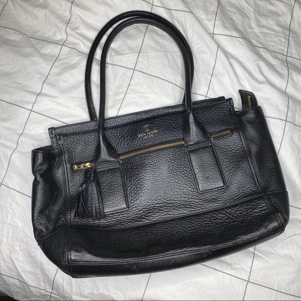 Kate Spade Black Leather Tote w/ Zipper